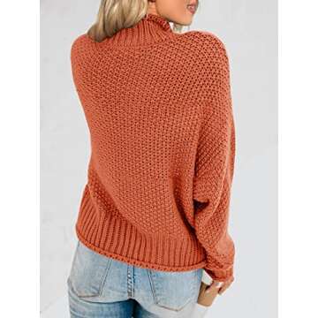 Saodimallsu Womens Turtleneck Oversized Sweaters Batwing Long Sleeve Pullover Loose Chunky Knit Jumper Brick Red