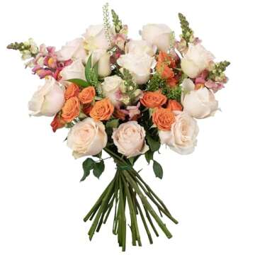 Country Living Floral Collection by Colour Republic Premium Fresh Cut Orange and Peach Roses, 2 Dozen Fresh Flowers Delivery, Extra Large Bouquet