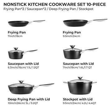 Induction Cookware Set, Fadware Pots and Pans Set Nonstick, Dishwasher Safe Pan Sets for Cooking, Utensils Set w/Frying Pans, Saucepans & Stockpot, Kitchen Essentials for New Home, Black