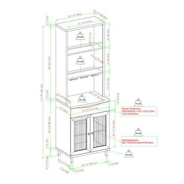 Walker Edison Nellie Classic Fluted Glass-Door Storage Cabinet with Stemware Racks, 72 Inch, Dark Walnut