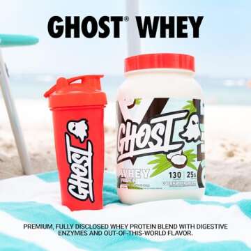 GHOST Whey Protein Powder, Coconut Ice Cream - 2LB Tub, 25G of Protein - Flavored Isolate, Concentrate & Hydrolyzed Whey Protein Blend - Post Workout Shakes - Soy & Gluten Free