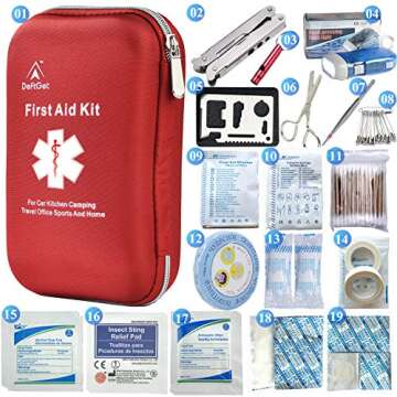 deftget 163 Pieces First Aid Kit Waterproof IFAK Molle System Portable Essential Injuries Medical Emergency Equipment Survival Kits for Car Kitchen Camping Travel Office Sports Home Ligth Red