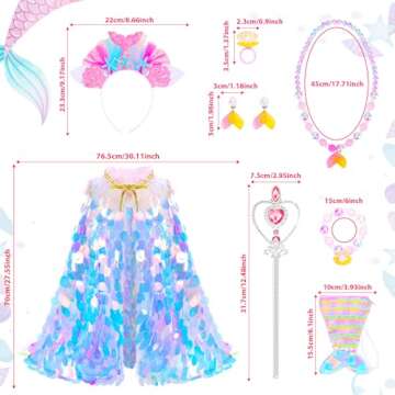 Rainbow Mermaid Dress Up Set for Girls Ages 3-8 - Magical Costumes & Accessories