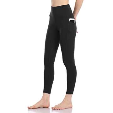 Colorfulkoala Women's High Waisted Tummy Control Workout Leggings 7/8 Length Yoga Pants with Pockets (M, Black)