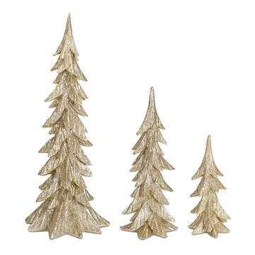 Diva At Home Set of 3 Glittering Gold and White Christmas Trees Table Top Decoration 25.5”