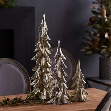 Diva At Home Set of 3 Glittering Gold and White Christmas Trees Table Top Decoration 25.5”