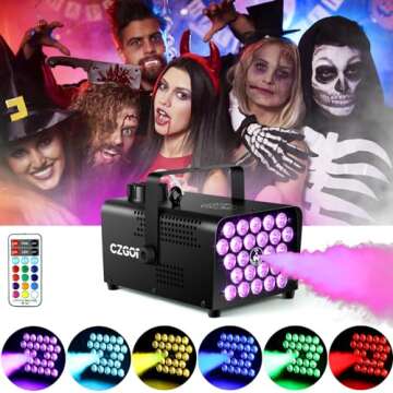 Czgor Fog Machine, Smoke Machine with 24 LED 600W, Portable Fog Machine with 2-In-1 Wireless Remote Control Fog and Light, for Outdoor Indoor Halloween Party