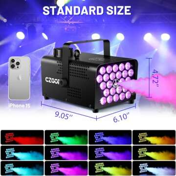 Czgor Fog Machine, Smoke Machine with 24 LED 600W, Portable Fog Machine with 2-In-1 Wireless Remote Control Fog and Light, for Outdoor Indoor Halloween Party