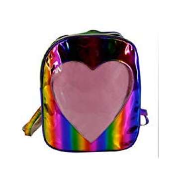 Felice Women Girls Hologram Clear Love Heart PU Leather Backpack Small Casual Daypack Rucksack Handbag Purse