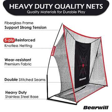 Bearwill Golf Net, 10x7ft Heavy Duty Golf Practice Net with Golf Mat, Target Cloth, 8 Golf Tees, 6 Golf Balls, Carry Bag, Golf Training Net for Backyard Driving Chipping Indoor Outdoor Training