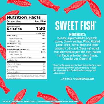 SmartSweets Sweet Fish, Low Sugar Gummy Candy (3g), Low Calorie (130), Gluten-Free -1.8oz (Pack of 12) Packaging may vary