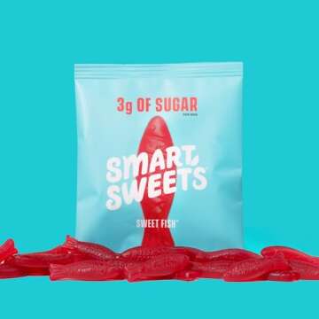 SmartSweets Sweet Fish, Low Sugar Gummy Candy (3g), Low Calorie (130), Gluten-Free -1.8oz (Pack of 12) Packaging may vary