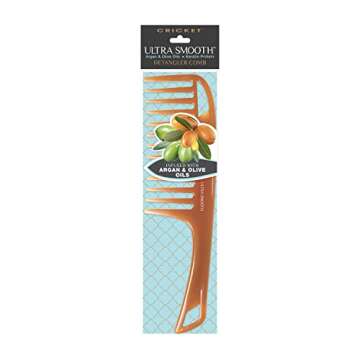 Cricket Ultra Smooth Detangler Comb for Wet and Dry Hair - Enriched with Argan, Olive Oil, and Keratin Infused, Anti-Frizz Wide-Tooth Comb for Thick, Curly, and Long Hair