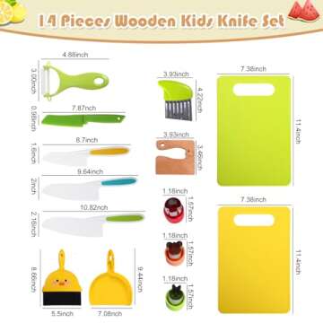 14 PC Kid Safe Knife Set for Real Cooking Toy for Age 2+ , Montessori Kitchen tools for Toddlers Mini Chef 2-4 5-7 6-8 Year Old Kids, Christmas Toy Gifts for 2 3 4 5 6 7 8 9 Year Old Girl Boy Birthday