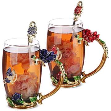 BTaT Floral Glass Tea Cups – Elegant Flower Design Perfect for Women