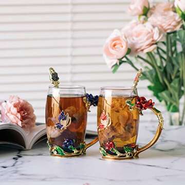 BTaT Floral Glass Tea Cups - Elegant & Stylish