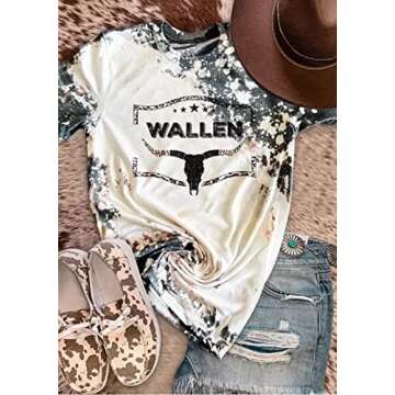 Retro Steer Skull Western T-Shirt Women Vintage Country Music Shirt Cute Cowgirl Graphic Cowboy Tees Tops(Gray, M)