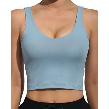 Promover Women's Athletic Tank Tops Sports Fitness High Support Workout Running Bras Longline Yoga Crop Fitness Workout Gym Shirts Top (Light Blue, L)