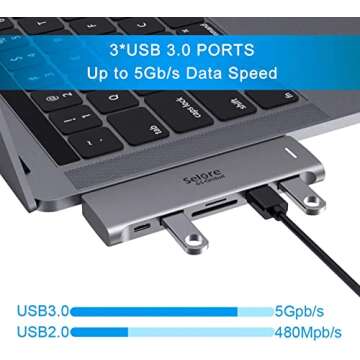 USB C Adapter for MacBook Pro/MacBook Air M1 M2 M3 2021 2020 2019 13" 15" 16", 6 in 1 USB-C Hub MacBook Pro Accessories with 3 USB 3.0 Ports,USB C to SD/TF Card Reader and 100W Thunderbolt 3 PD Port