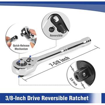 WORKPRO 39-Piece Drive Socket Set 1/4''3/8'', CR-V Metric and Imperial Sockets with Quick-Release Ratchet Wrench, Compact Sockets Set for Car Repair