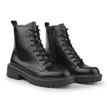 ICHIGO Women’s Fashion Ankle Booties - Stylish 8-Eye Combat Boots