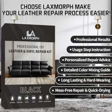 Black Leather Repair Kit for Furniture, Leather Vinyl Repair Kit for Car Interior,Couch, Jacket, and Purse - Fixes Tears, Burn Holes, and Scratches, Restores Any Material, Bonded, Pleather, Genuine