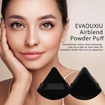 EVAOUXIU 6 Pieces Triangle Powder Puffs & 2 Pieces Makeup Sponges with a Travel Case, Individually Wrapped Velour Cotton Makeup Puff for Loose Powder Body Powder (Black)