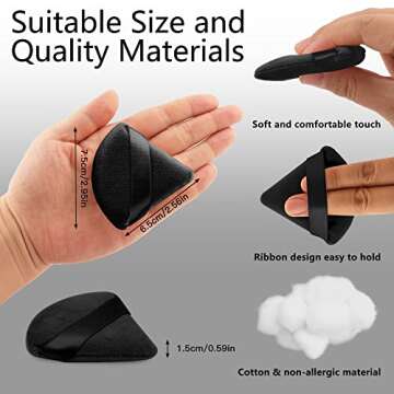 EVAOUXIU 6 Pieces Triangle Powder Puffs & 2 Pieces Makeup Sponges with a Travel Case, Individually Wrapped Velour Cotton Makeup Puff for Loose Powder Body Powder (Black)