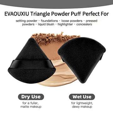 EVAOUXIU 6 Pieces Triangle Powder Puffs & 2 Pieces Makeup Sponges with a Travel Case, Individually Wrapped Velour Cotton Makeup Puff for Loose Powder Body Powder (Black)