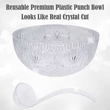 Upper Midland Products Crystal Cut Plastic Punch Bowl With Ladle 3 Gallon Large Bowls For Parties