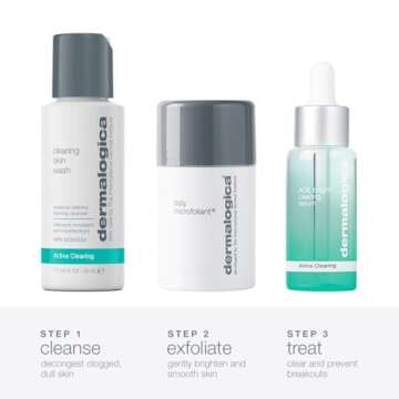 Dermalogica Clear and Brighten Kit, 3 Step Facial Skincare Set - Includes Face Cleanser, Exfoliator, and Serum