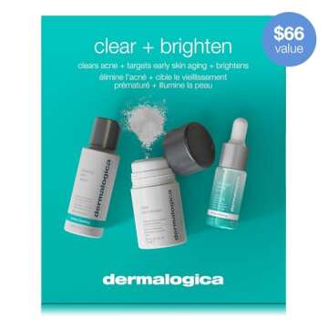 Dermalogica Clear and Brighten Kit, 3 Step Facial Skincare Set - Includes Face Cleanser, Exfoliator, and Serum