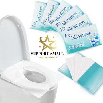 Disposable Commercial Toilet Seat Covers (60 Pack) - XL for Kids and Adults, 100% Biodegradable, Essential Travel, Camping,Trip, Hotel, School, Work, provides personal safety and hygiene