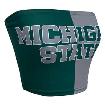 Lojobands Women's Tailgate Outfit College Two Tone Color Block Tube Top Made in USA One Size Fits Most (Michigan State Spartans - Green & Gray)