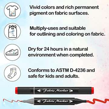 Shuttle Art Fabric Markers Pens, 40 Colors Dual Tip Fabric Markers Permanent No Bleed Markers for T-Shirts Sneakers, Non-Toxic & Child Safe Permanent Fabric Pens for Kids Adult Painting Writing