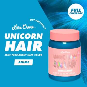 Lime Crime Unicorn Hair Dye Full Coverage, Anime (Candy Blue) - Vegan and Cruelty Free Semi-Permanent Hair Color Conditions & Moisturizes - Temporary Blue Hair Dye With Sugary Citrus Vanilla Scent