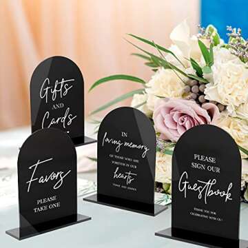 4pcs Acrylic Wedding Signs for Ceremony and Reception, 5x7 Inch Modern Wedding Gift Table Sign, Please Sign Our Guestbook, Favors Please Take One, Wedding Entrance Signs with Holder