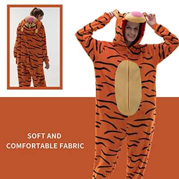 COSUSKET Snug Fit Tigger Onesie Pajamas for Adults - Flannel Cosplay Costume