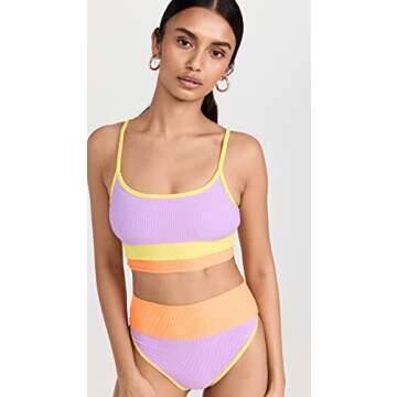 Beach Riot Women's Eva Bikini Top, Sundazed Color Block, Purple, S