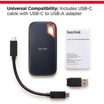 SanDisk 2TB Extreme Portable SSD - Up to 1050MB/s, USB-C, USB 3.2 Gen 2, IP65 Water and Dust Resistance, Updated Firmware - External Solid State Drive - SDSSDE61-2T00-G25