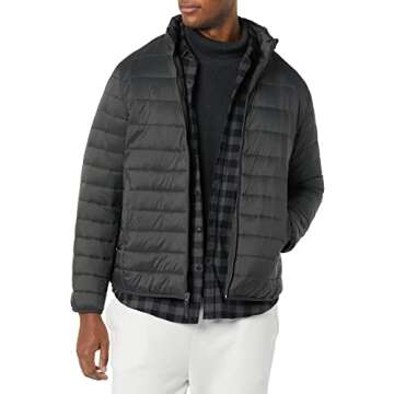 Amazon Essentials Men's Packable Lightweight Water-Resistant Puffer Jacket (Available in Big & Tall), Dark Grey, Medium