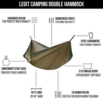 Legit Camping Hammock - Hammocks - 2 Person Hammock - Tree Hammock - Double Hammock - Portable Hammock - Outdoor Hammock - Hammock - Travel Hammock - Hammocks for Outside - Heavy Duty Hammock