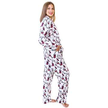 Angelina Women's Pajama Set Cozy Fleece with Notch Collar and Pockets | PJ56_S | Glass and Bottle of Red Wine