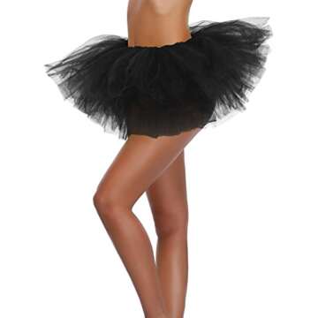 Women's Elastic 3-5 Layered Tulle Tutu Skirt - One Size, Black