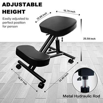 FBA Express, Ergonomic Kneeling Chair, Adjustable Stool for Home and Office - Improve Your Posture with an Angled Seat - Thick Comfortable Cushions, Black