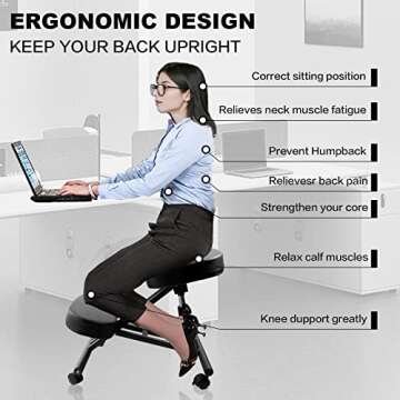 FBA Express, Ergonomic Kneeling Chair, Adjustable Stool for Home and Office - Improve Your Posture with an Angled Seat - Thick Comfortable Cushions, Black