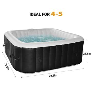 #WEJOY AquaSpa Portable Hot Tub 72X72X26 Inch Air Jet Spa 4-5 Person Inflatable Square Outdoor Heated Hot Tub Spa with 130 Bubble Jets, Black/White