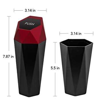 OUDEW Car Trash Can with Lid, New Car Dustbin Diamond Design, Leakproof Vehicle Trash Bin, Mini Garbage Bin for Automotive Car, Home, Office, Kitchen, Bedroom, 2PCS (Red)