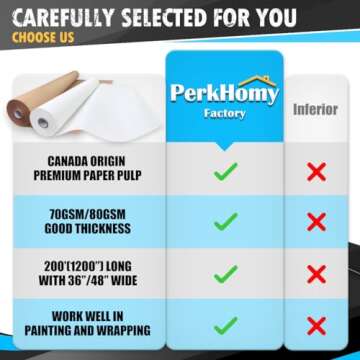 PerkHomy 36" x 2,400" (200') Brown Kraft Paper Roll for Craft Bulletin Board Paper Kids Art Table Covering Crafting Gift Wrapping Bouquet Packing Parcel 70GSM 50LB (Brown, 36" x 200')