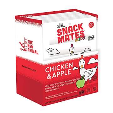 The New Primal Snack Mates Chicken & Apple Sticks, Gluten Free Healthy Snacks for Kids, Low Sugar High Protein Back to School Snacks, Mini Paleo Jerky Meat Stick, 7g Protein, 60 Calories, 40 Pack